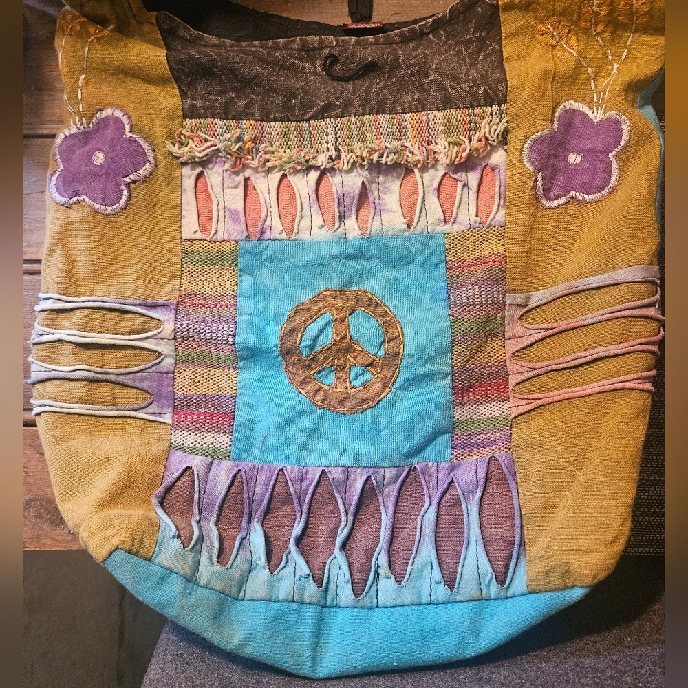 KPC BOHO/HIPPIE BAG.VTG.ALL COTTON.CROSSBODY.EUC.HOBO.ZIPSHUT.EXTERIOR PKT.COOL!